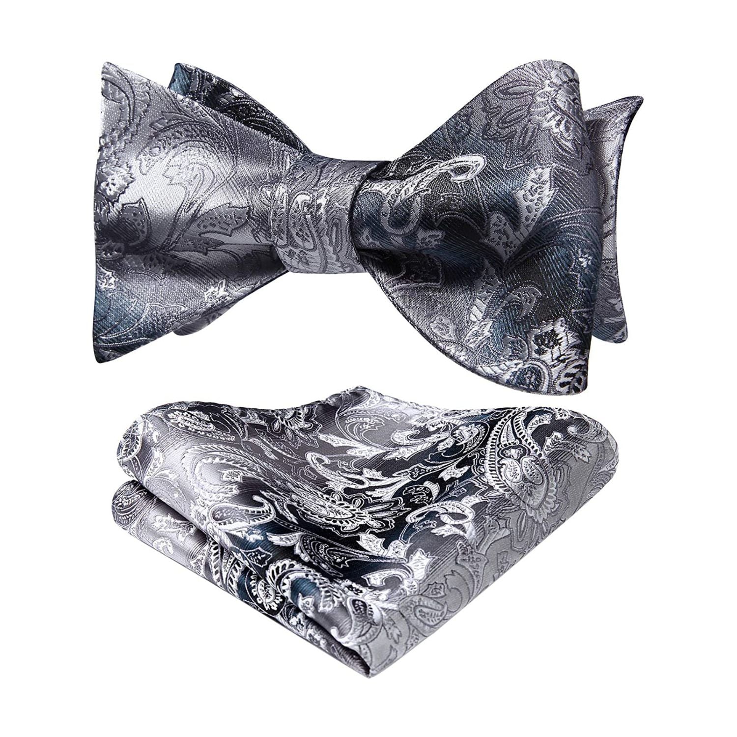 Floral Paisley Bow Tie & Pocket Square - GREY
