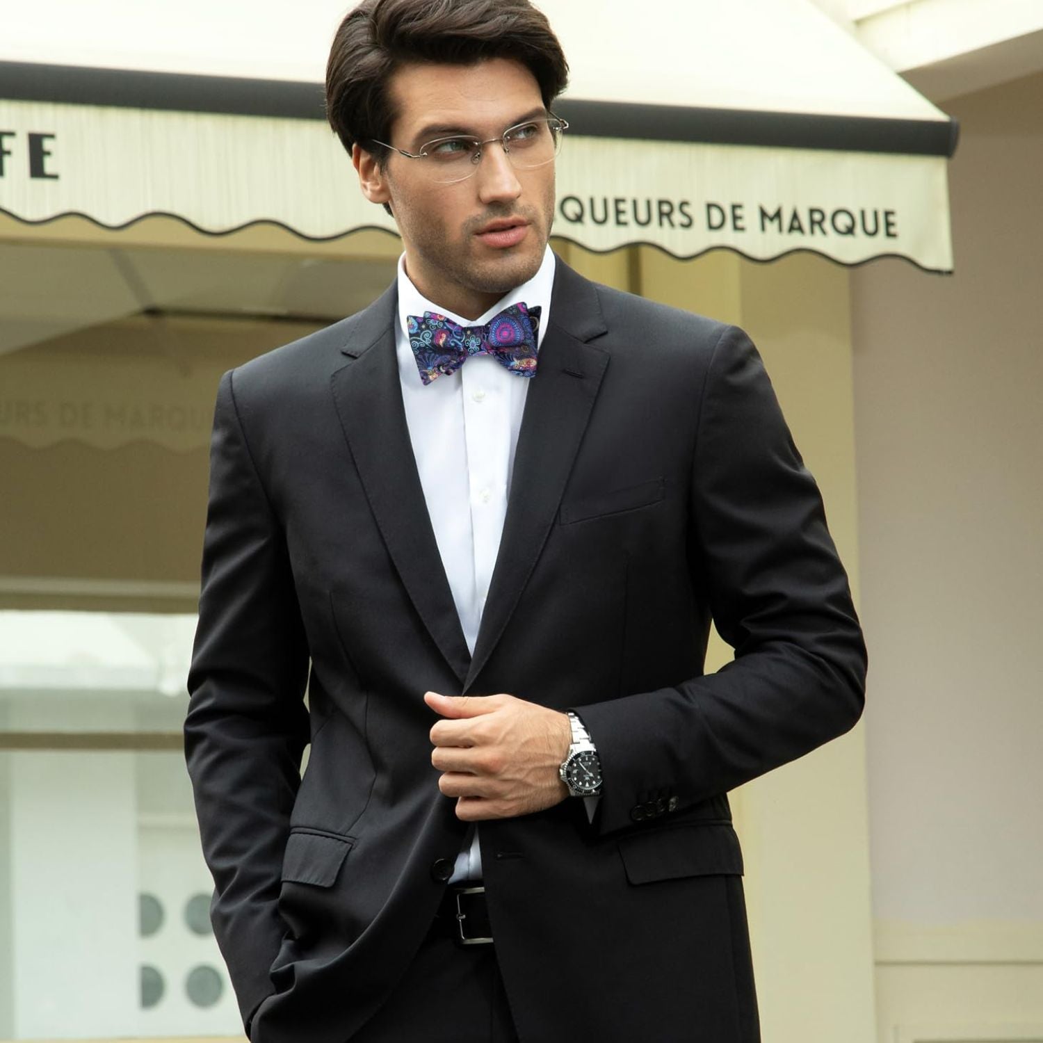 Hisdern Vintage Pink Blue Paisley Bow Tie Set