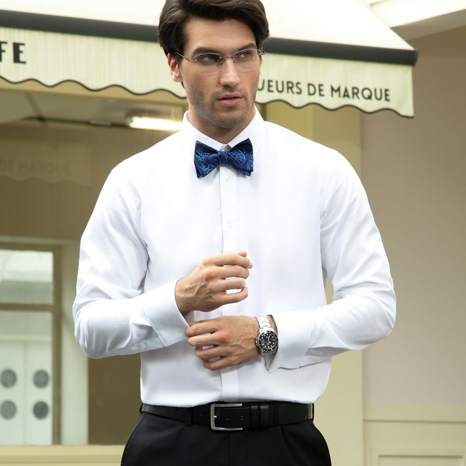 Paisley Floral Bow Tie & Pocket Square - 01-BLUE / BLACK