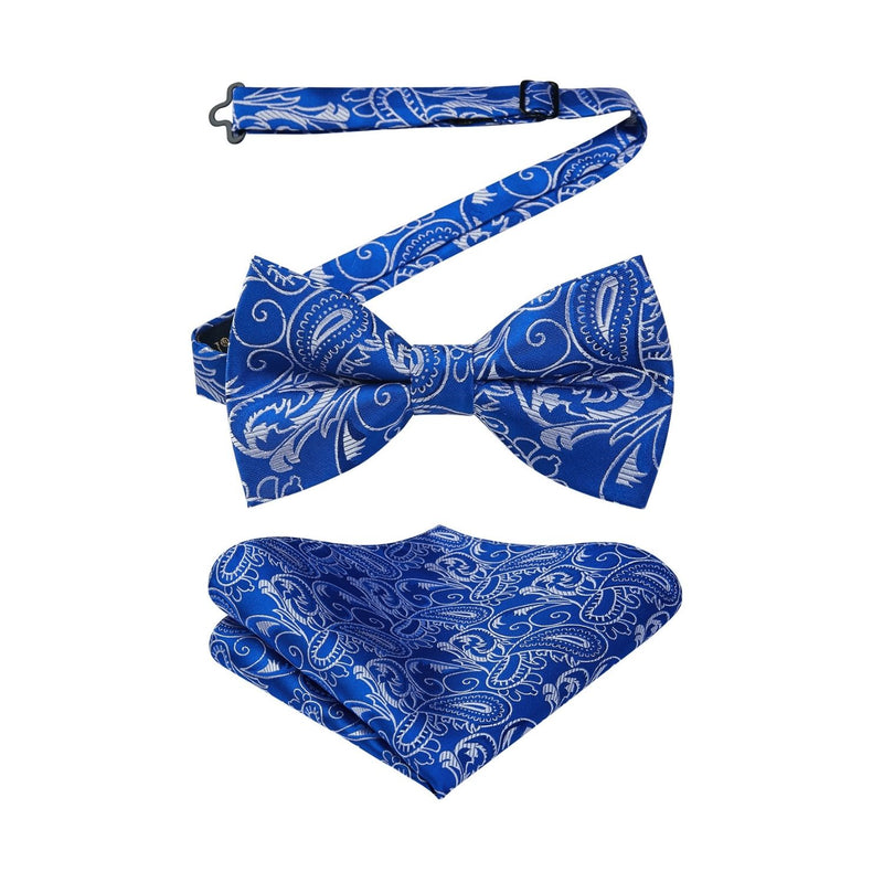 Paisley Pre-Tied Bow Tie & Pocket Square - SAPPHIRE BLUE