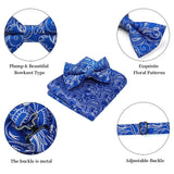 Paisley Pre-Tied Bow Tie & Pocket Square - SAPPHIRE BLUE