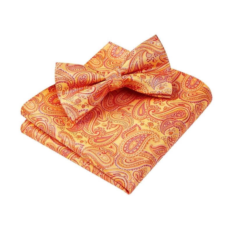 Paisley Pre-Tied Bow Tie & Pocket Square - ORANGE