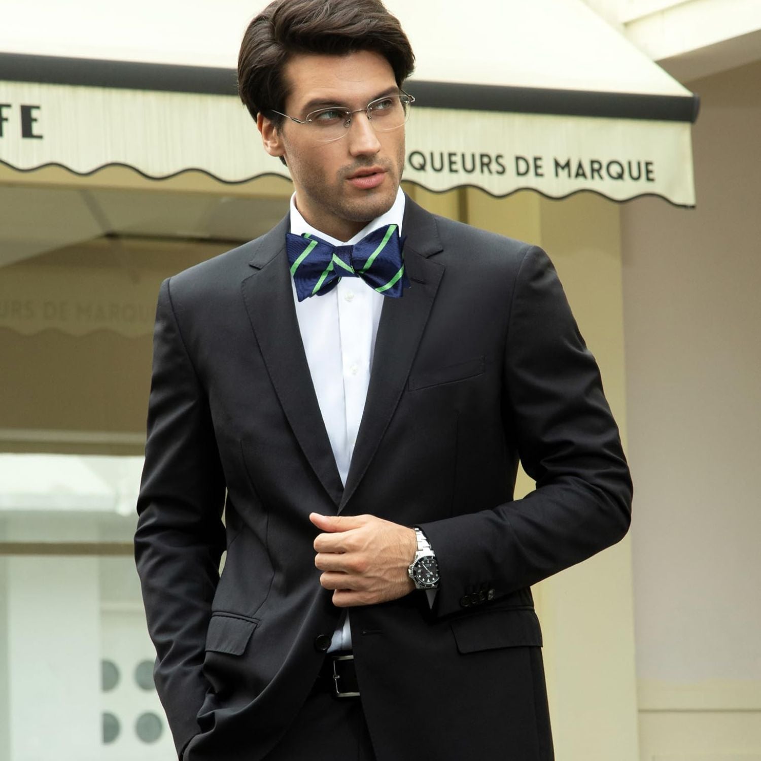 Stripe Bow Tie & Pocket Square - 07-GREEN/BLUE