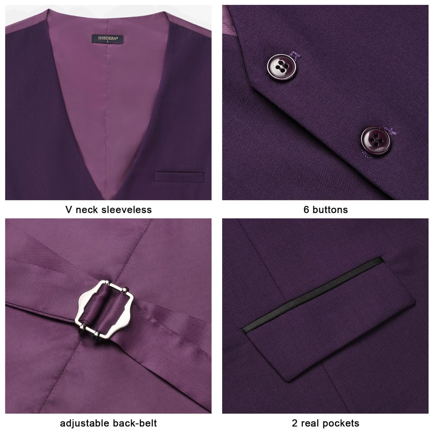 Men's Deep Purple Satin Suit Vest Formal Wear for Wedding
