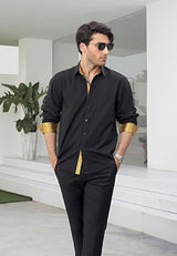 Casual Formal Shirt with Pocket - BLACK/GOLD