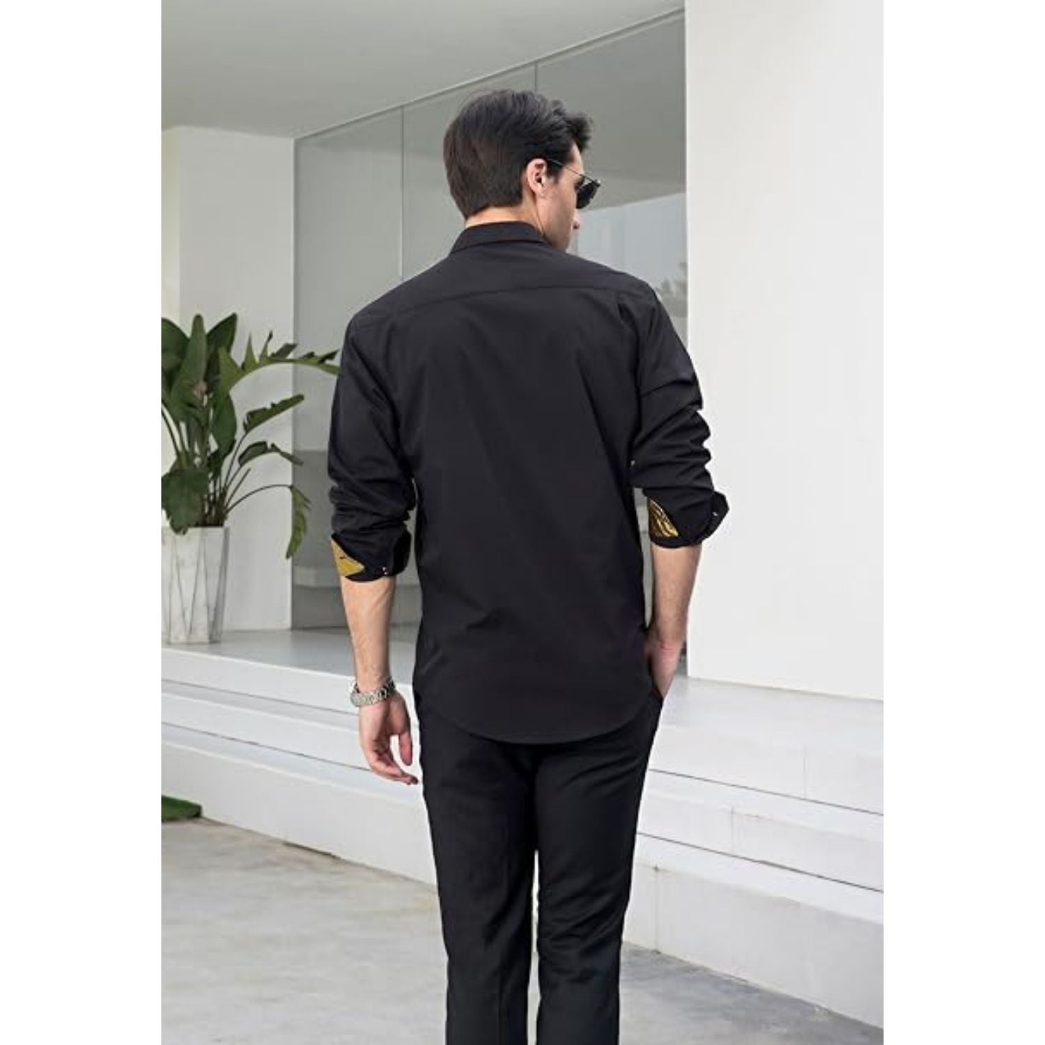 Casual Formal Shirt with Pocket - BLACK/GOLD