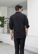 Casual Formal Shirt with Pocket - BLACK/GOLD