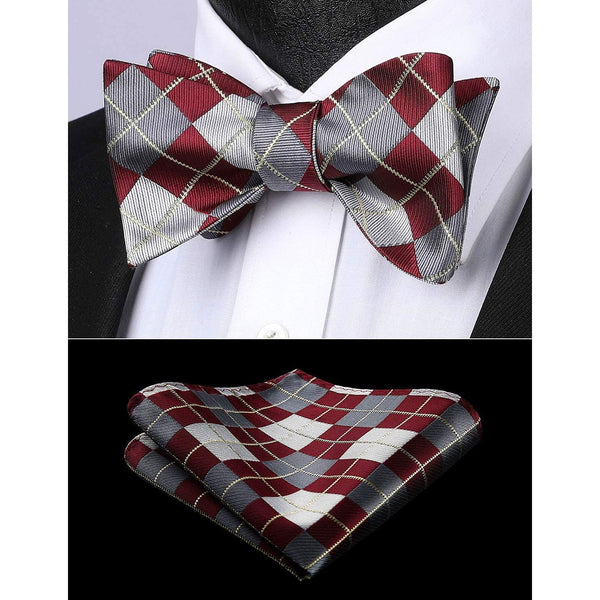 3PCS Mixed Design Bow tie & Pocket Square Sets - RED/BLACK/NAVY Christmas Gifts for Men