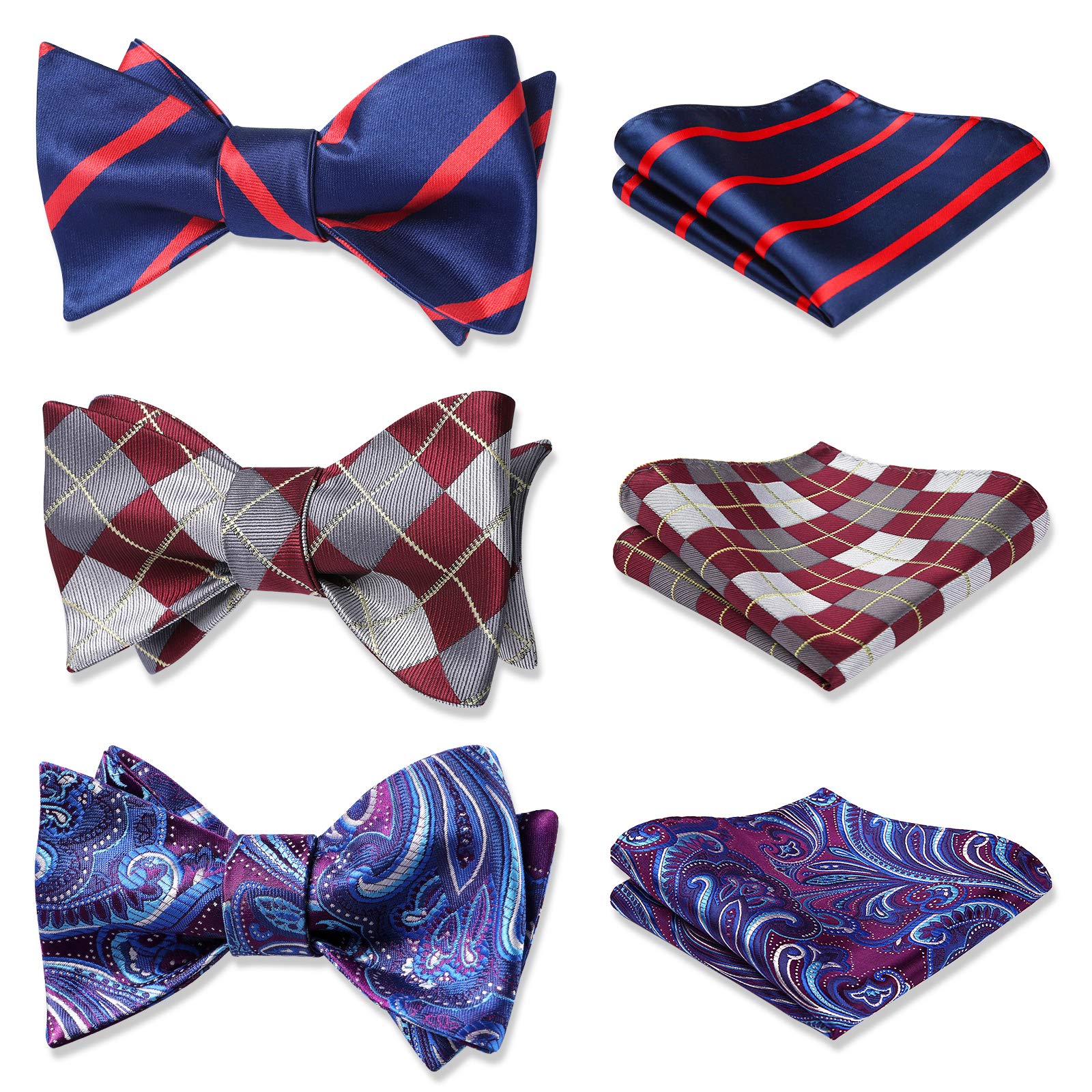 3PCS Mixed Design Bow tie & Pocket Square Sets - B3-04 Christmas Gifts for Men