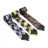 3PCS XL Tie & Pocket Square Set - B- YELLOW/BLUE