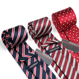 3PCS XL Tie & Pocket Square Set - A1-RED/BLUE/SILVER  Christmas Gifts for Men