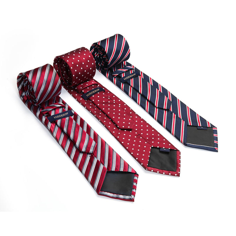 3PCS XL Tie & Pocket Square Set - A1-RED/BLUE/SILVER  Christmas Gifts for Men