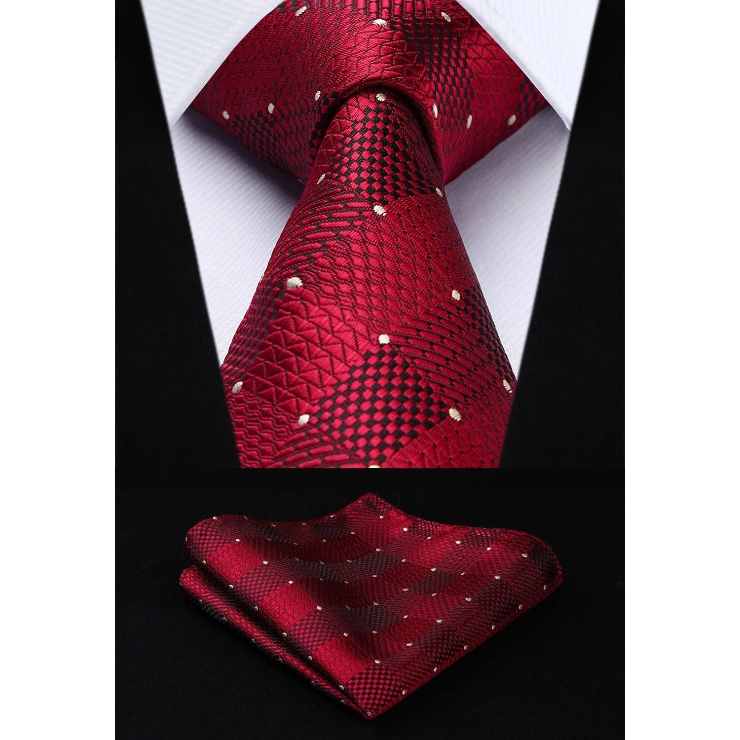 3PCS XL Tie & Pocket Square Set - B-BLUE/RED/PINK Christmas Gifts for Men