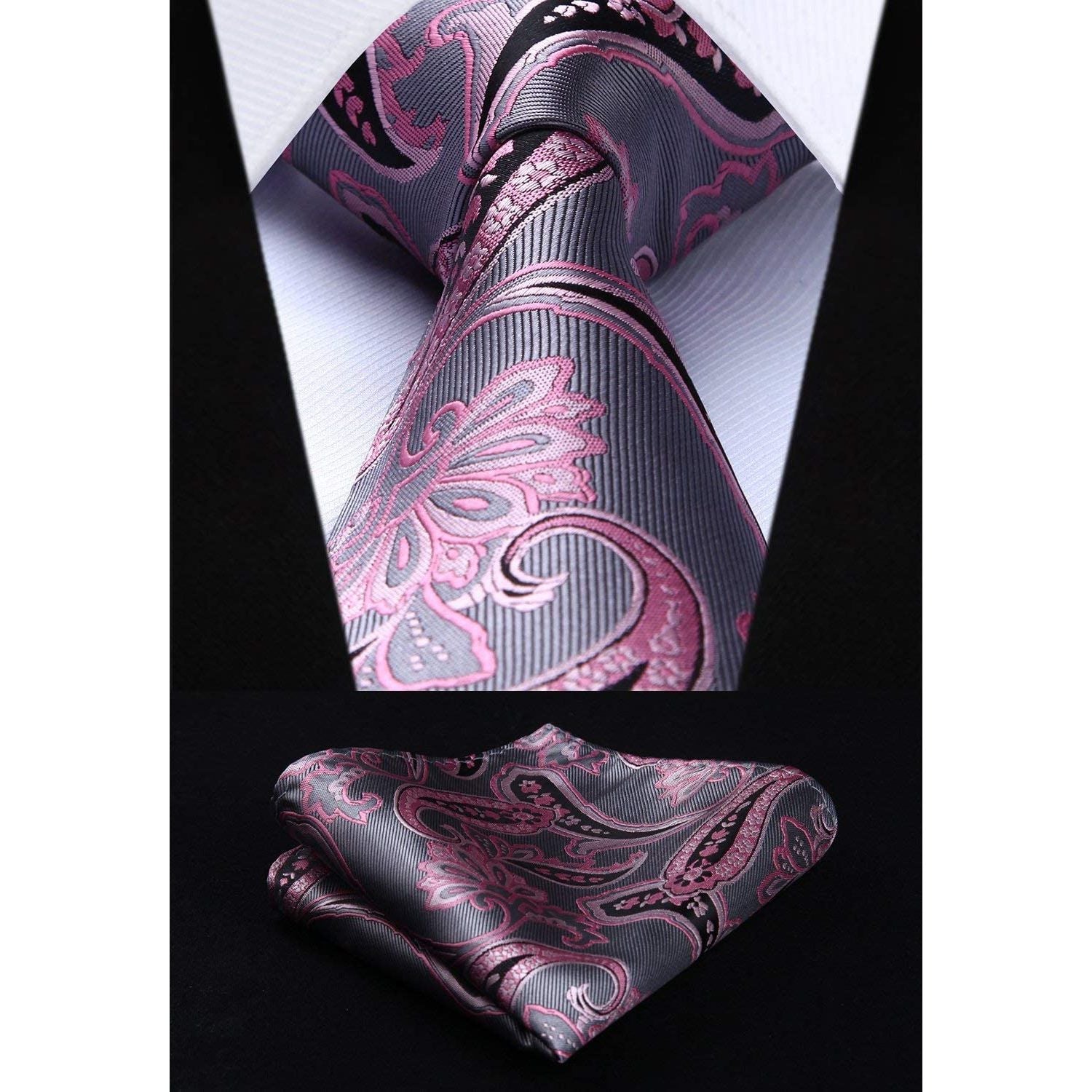 3PCS XL Tie & Pocket Square Set - B-BLUE/RED/PINK Christmas Gifts for Men