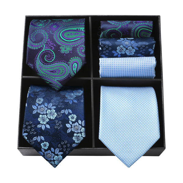 3PCS Tie & Pocket Square Set - 1HT-8S