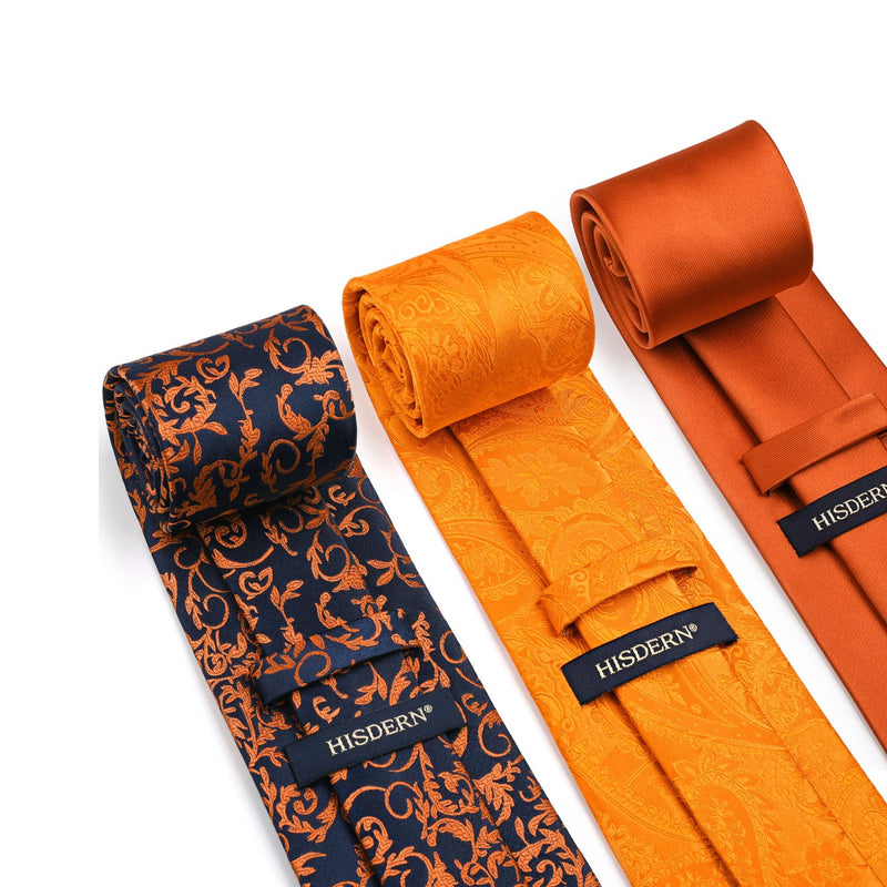 3PCS Tie & Pocket Square Set - ORANGE