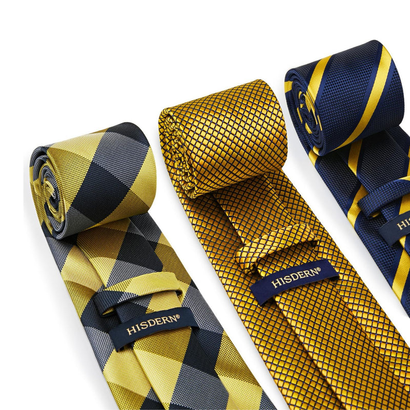 3PCS Tie & Pocket Square Set - YELLOW GOLD