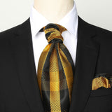 Plaid Ascot Handkerchief Set - A-04-GOLD