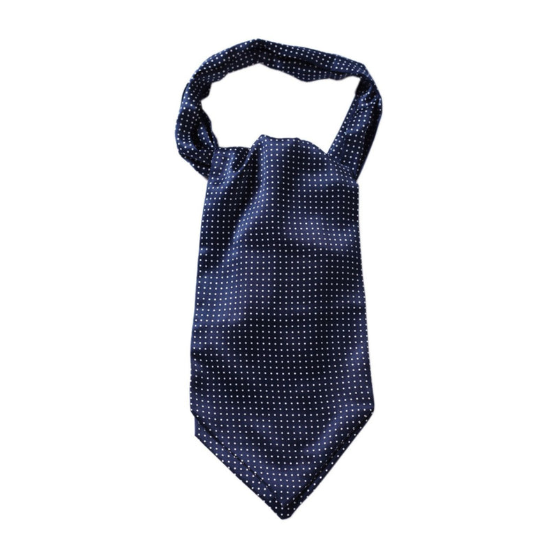 Polka Dot Ascot Cravat Scarf - NAVY BLUE/SILVER-1