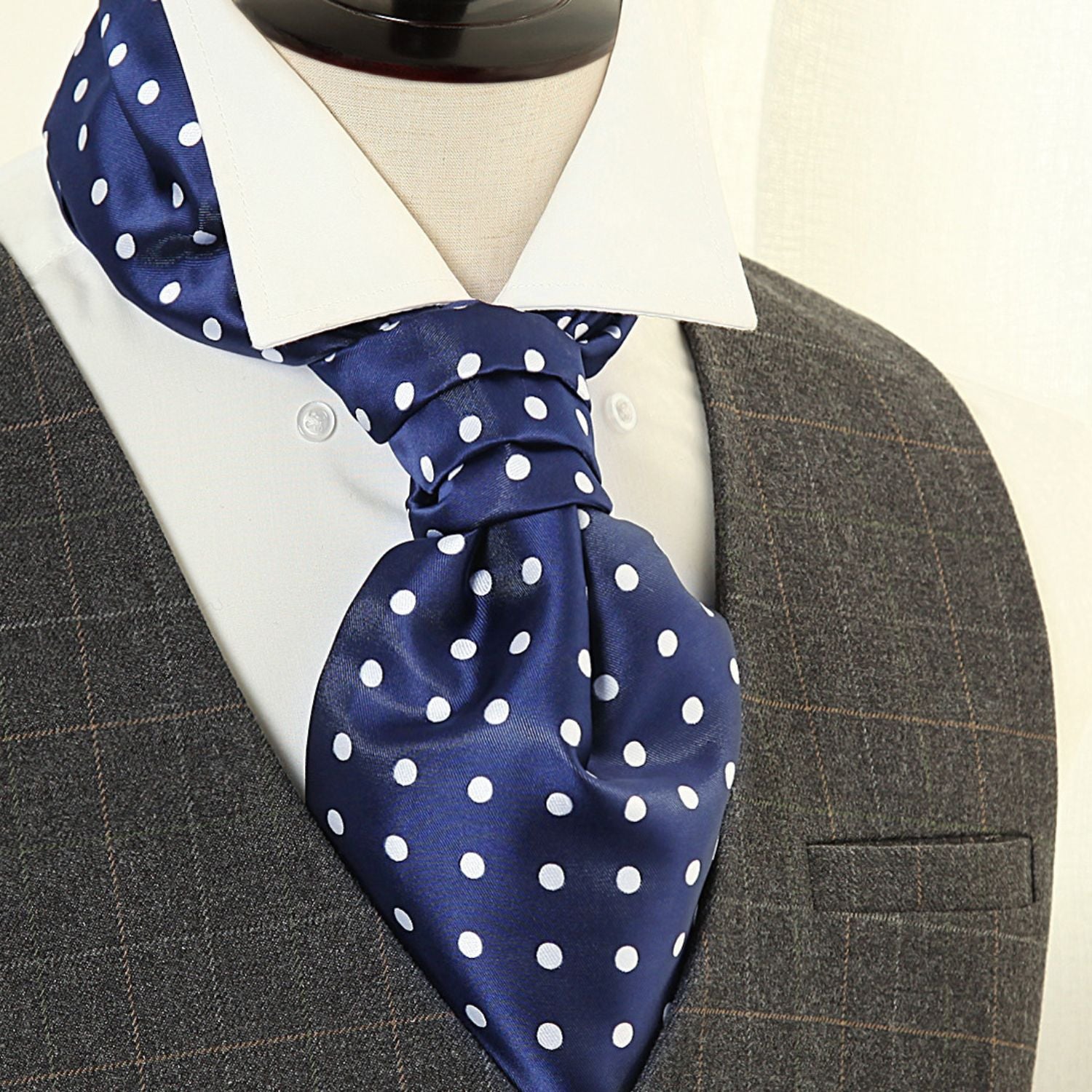 Polka Dot Ascot Cravat Scarf - NAVY BLUE/WHITE 03