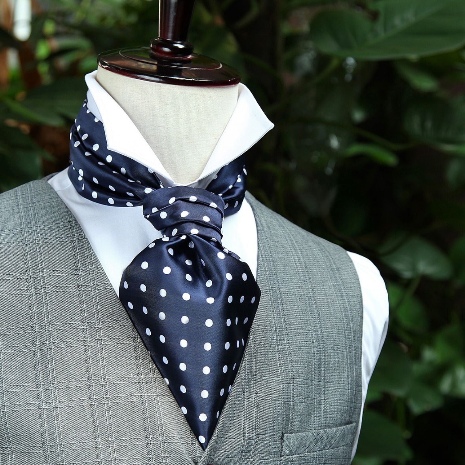 Polka Dot Ascot Cravat Scarf - NAVY BLUE/WHITE 03