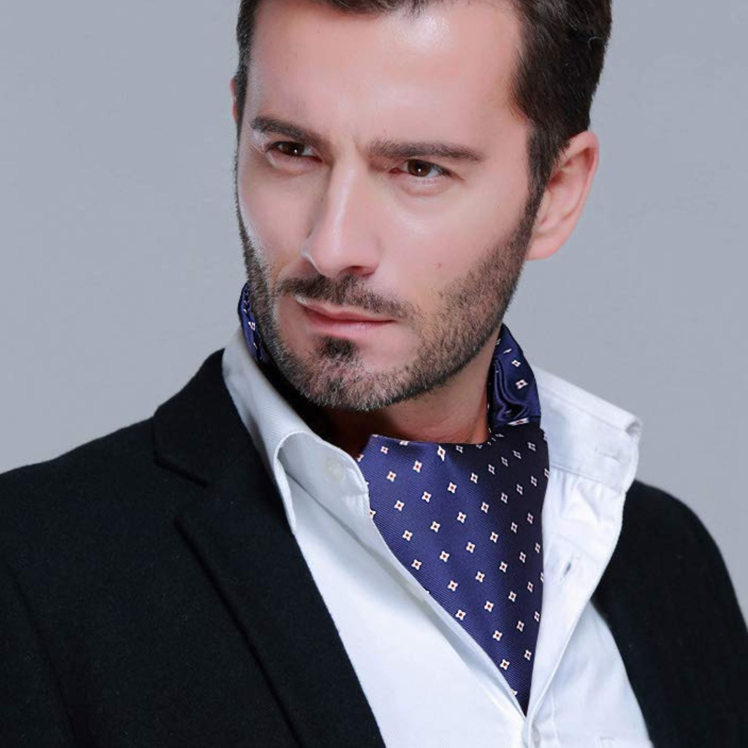 Floral Ascot Cravat Scarf - B-BLUE POLKA DOT01