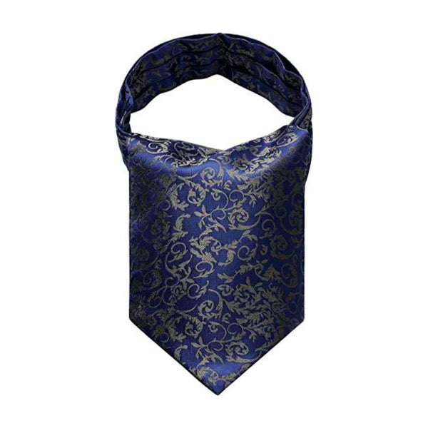 Floral Paisley Ascot Cravat Scarf - NAVY BLUE/TAN