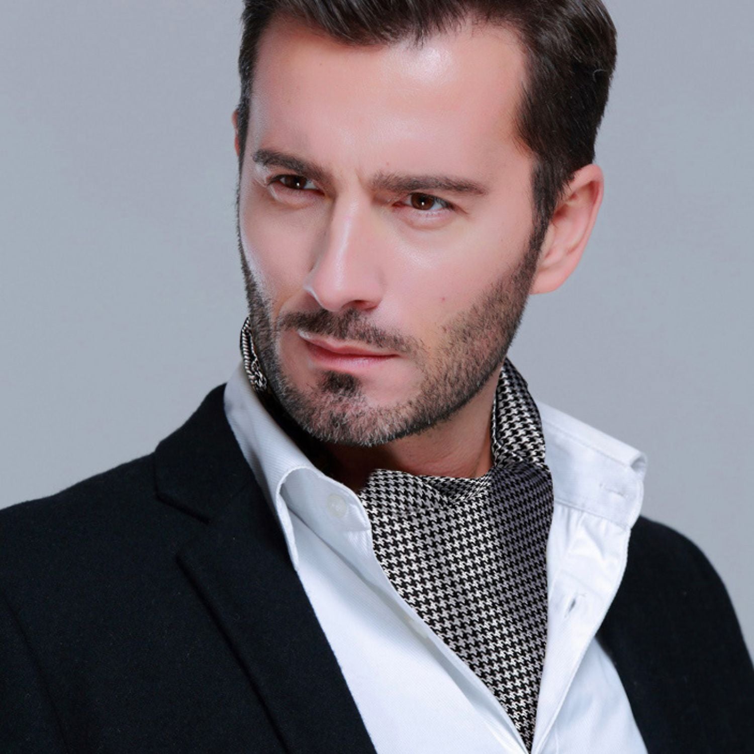 Dot Ascot Cravat Scarf - B-BLACK WHITE CHECKERED