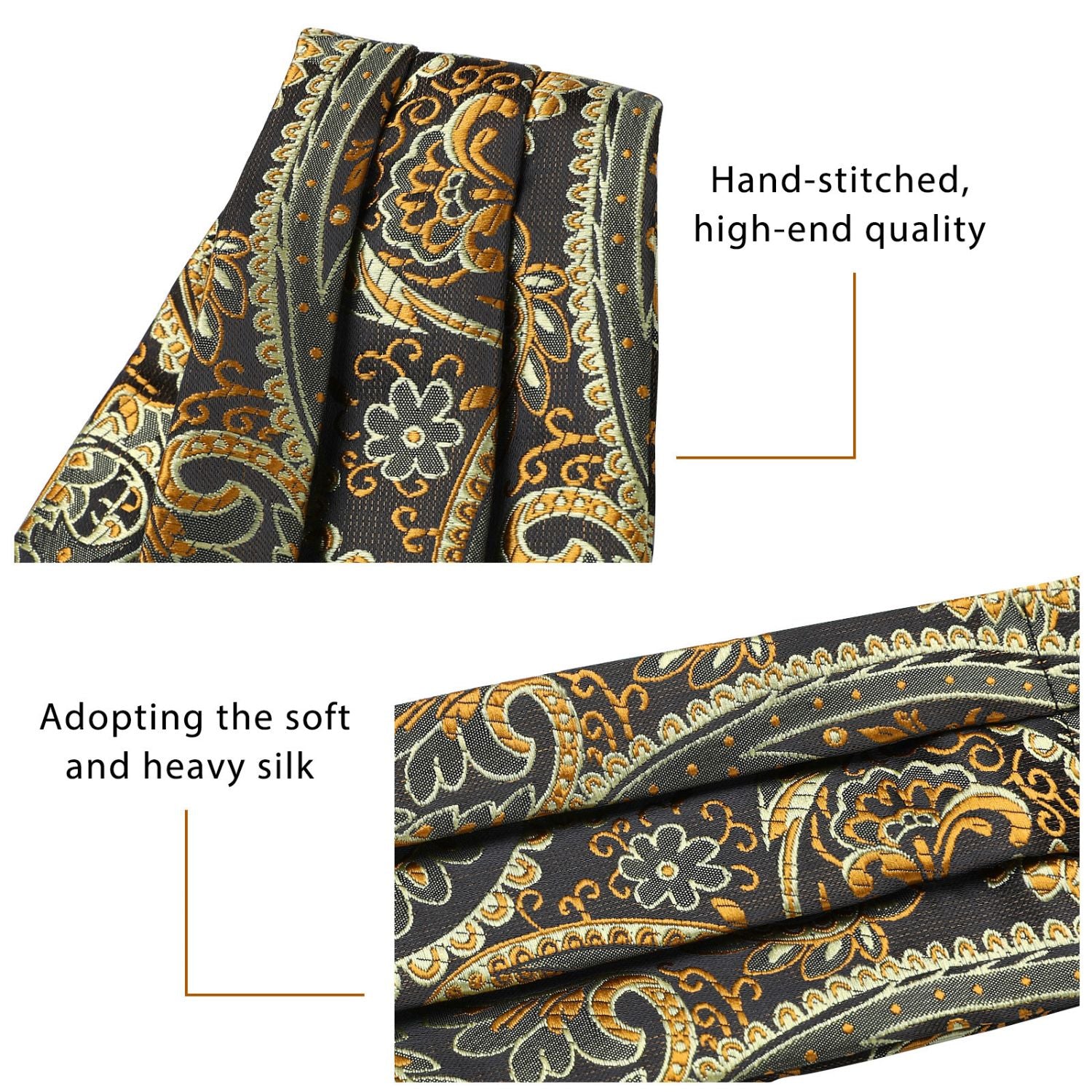 Floral Paisley Ascot Cravat Scarf - A-02 GOLD PAISELY