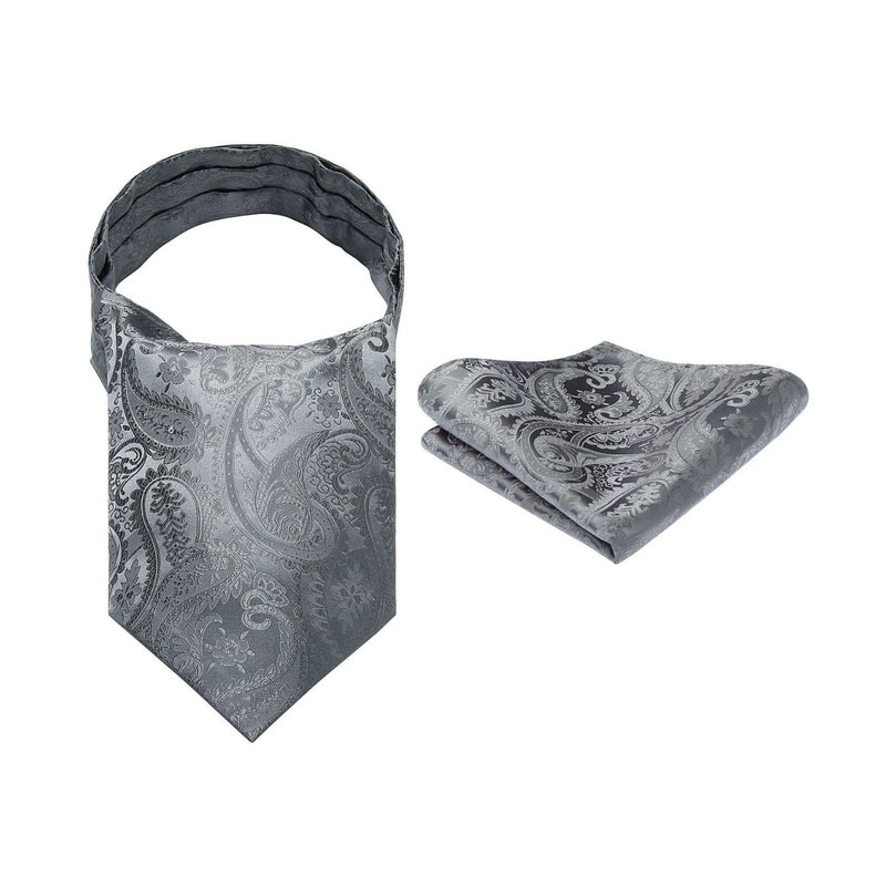 Paisley Floral Ascot Handkerchief Set - B-CHARCOAL/GRAY