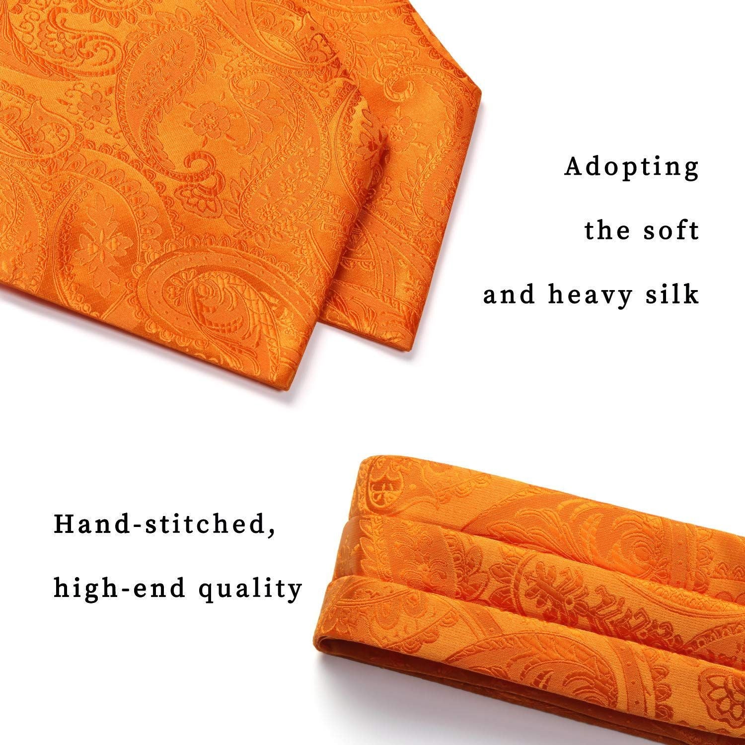 Paisley Floral Ascot Handkerchief Set - B-ORANGE