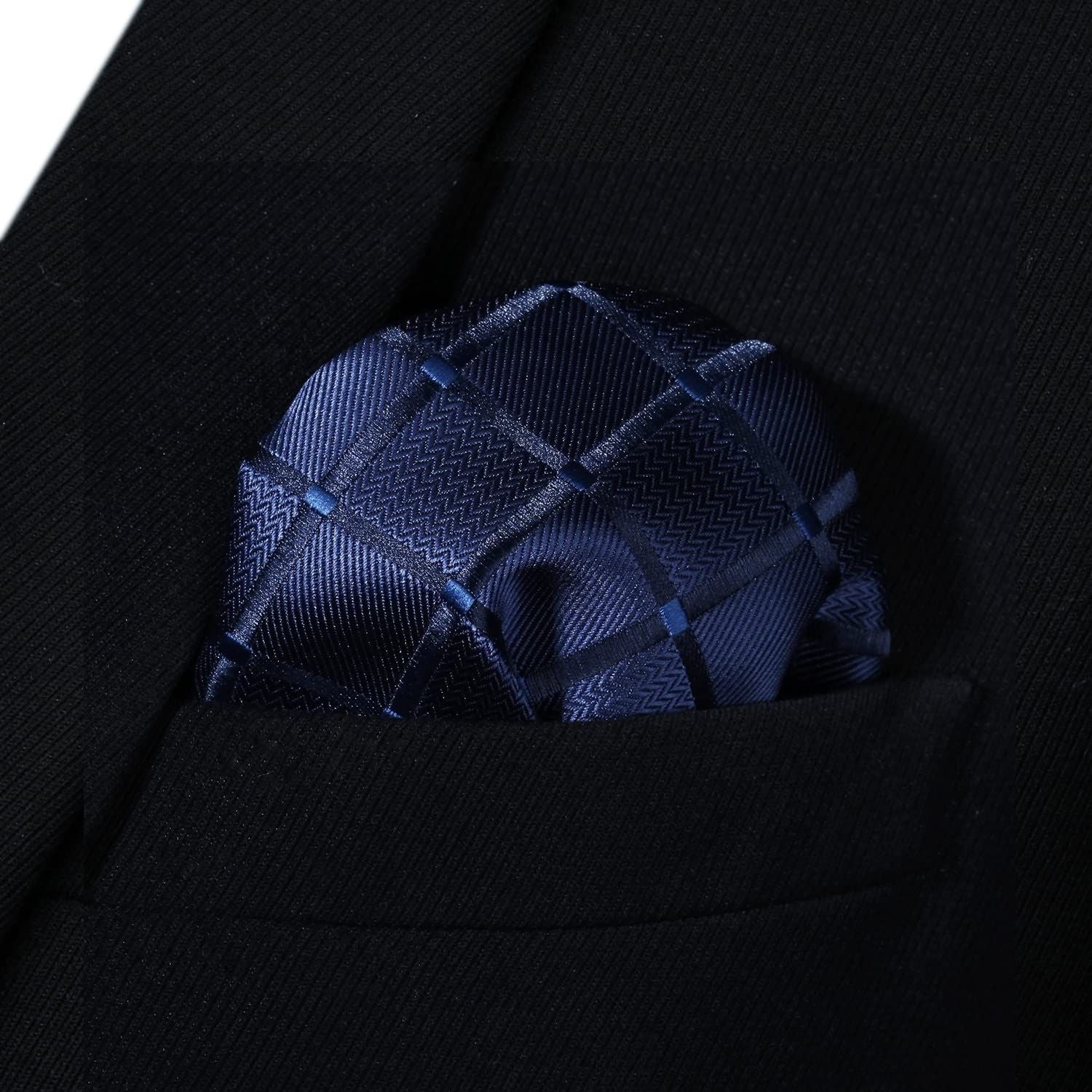 Plaid Suspender Bow Tie Handkerchief - NAVY BLUE-CHECK