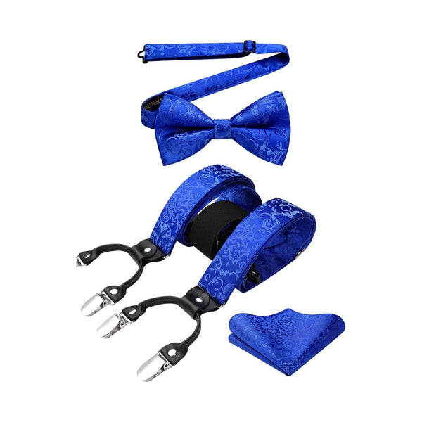 Paisley Suspender Pre-Tied Bow Tie Handkerchief - 01-ROYAL BLUE