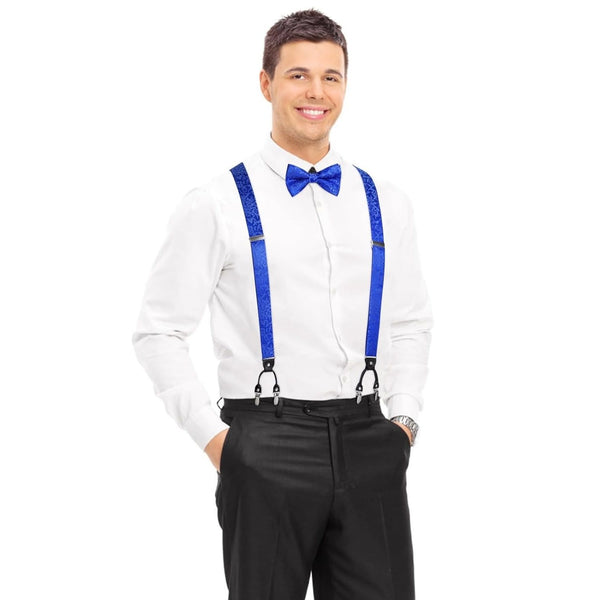 Paisley Suspender Pre-Tied Bow Tie Handkerchief - 01-ROYAL BLUE