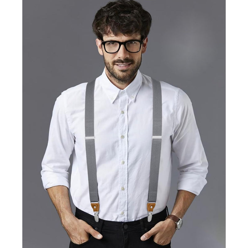 Y-shaped Adjustable Suspender with 4 Clips - 08 GREY