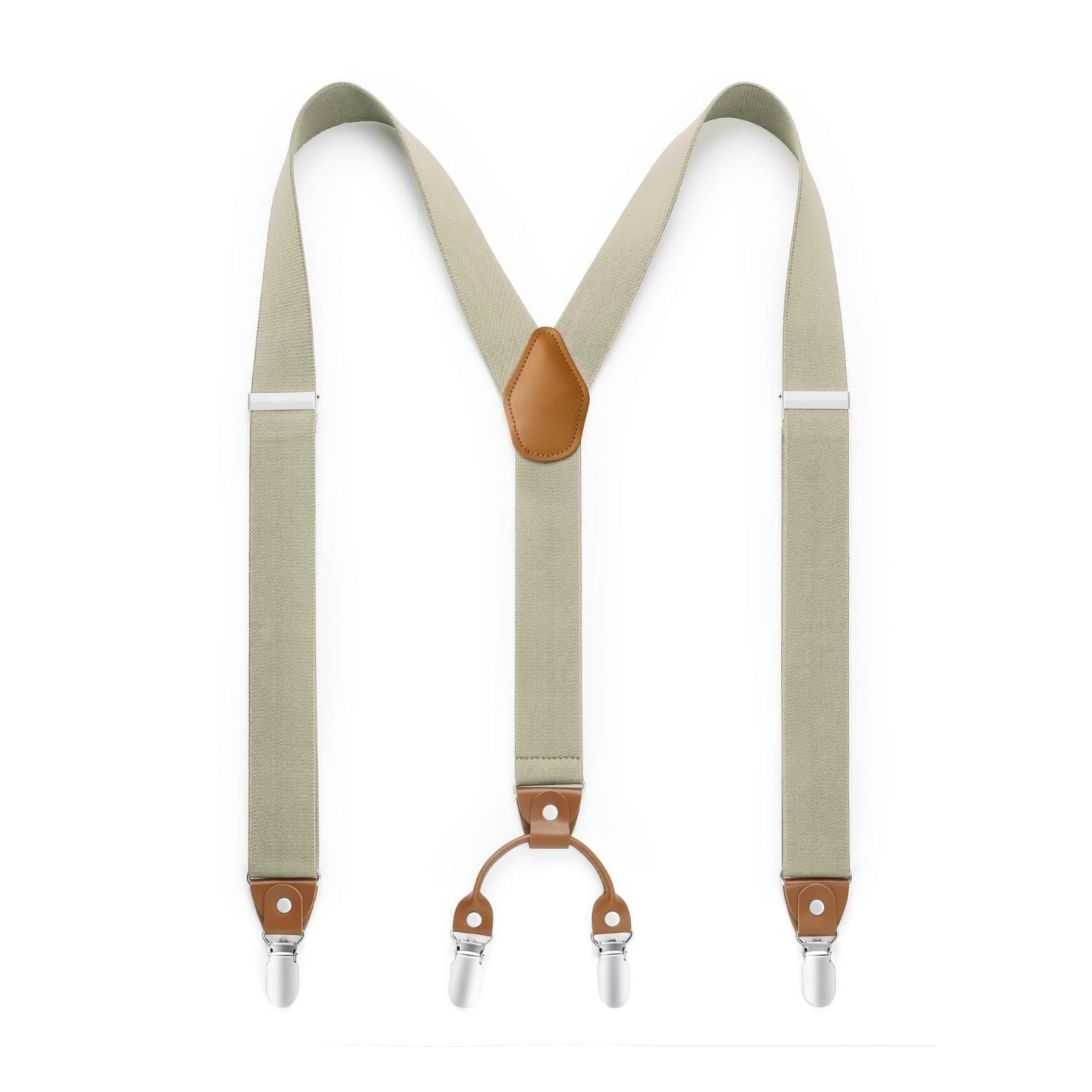 Y-shaped Adjustable Suspender with 4 Clips - BEIGE