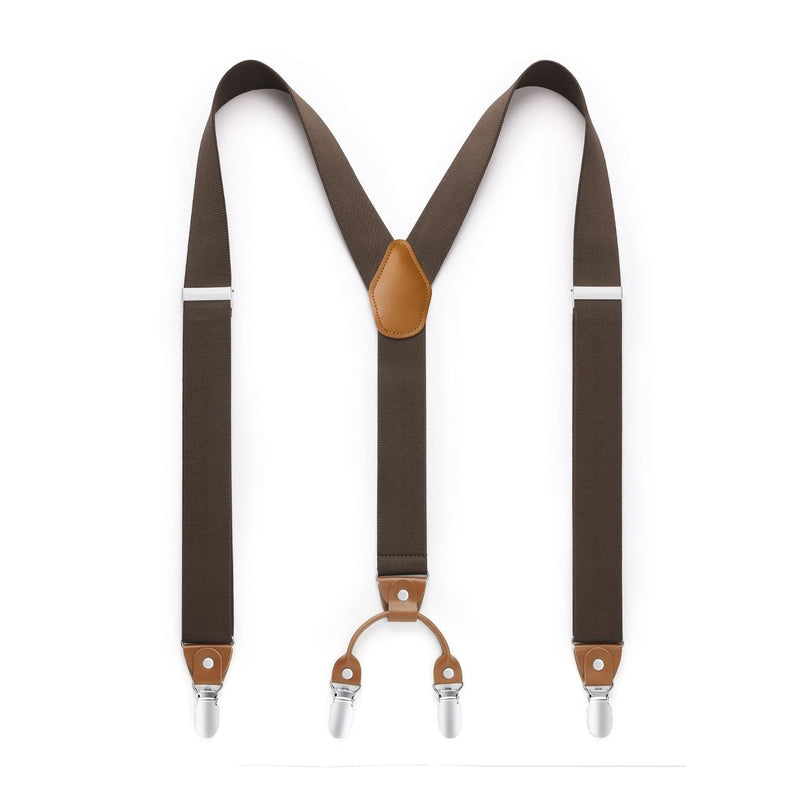 Y-shaped Adjustable Suspender with 4 Clips - 13 BROWN