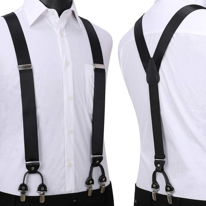 Solid Suspender Pre-Tied Bow Tie Handkerchief - A3-BLACK