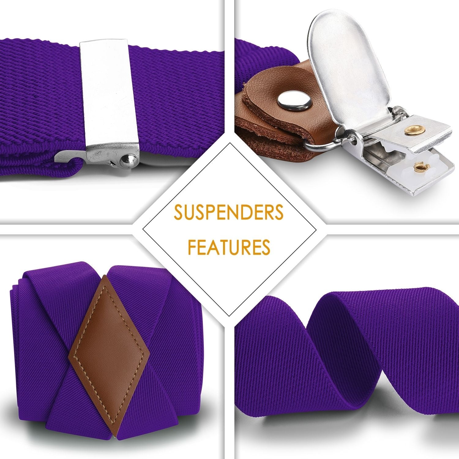 1.4 inch Adjustable Suspender with 4 Clips - B1-PURPLE