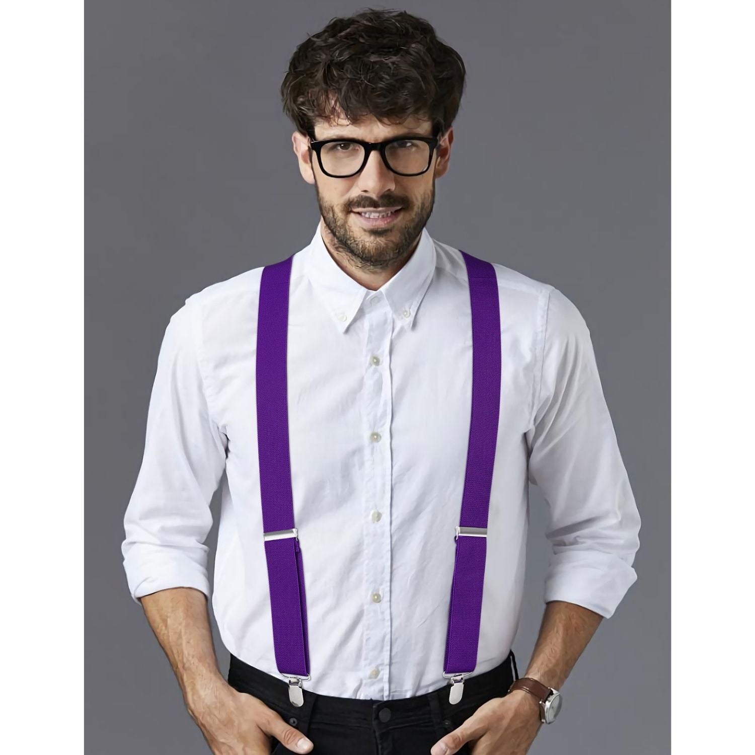 1.4 inch Adjustable Suspender with 4 Clips - B1-PURPLE