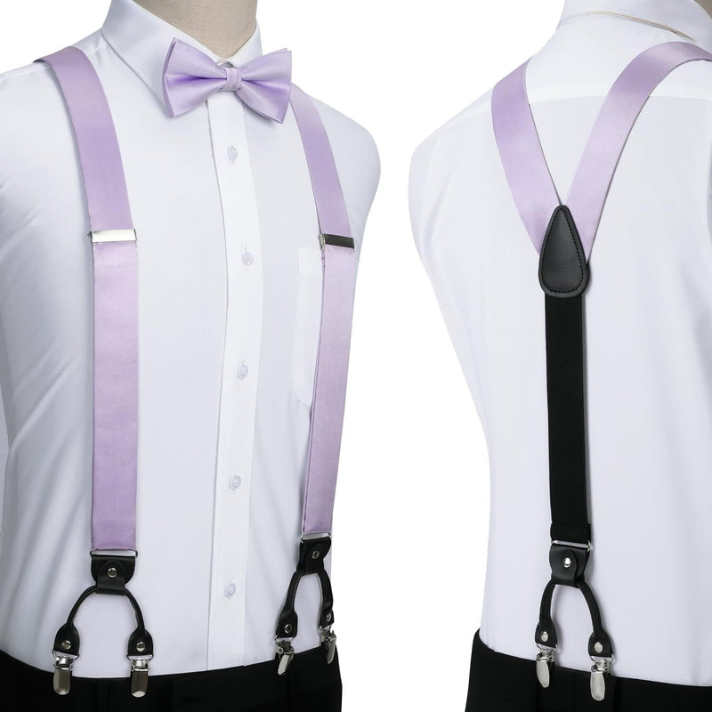 Solid Suspender Pre-Tied Bow Tie Handkerchief - LAVENDER