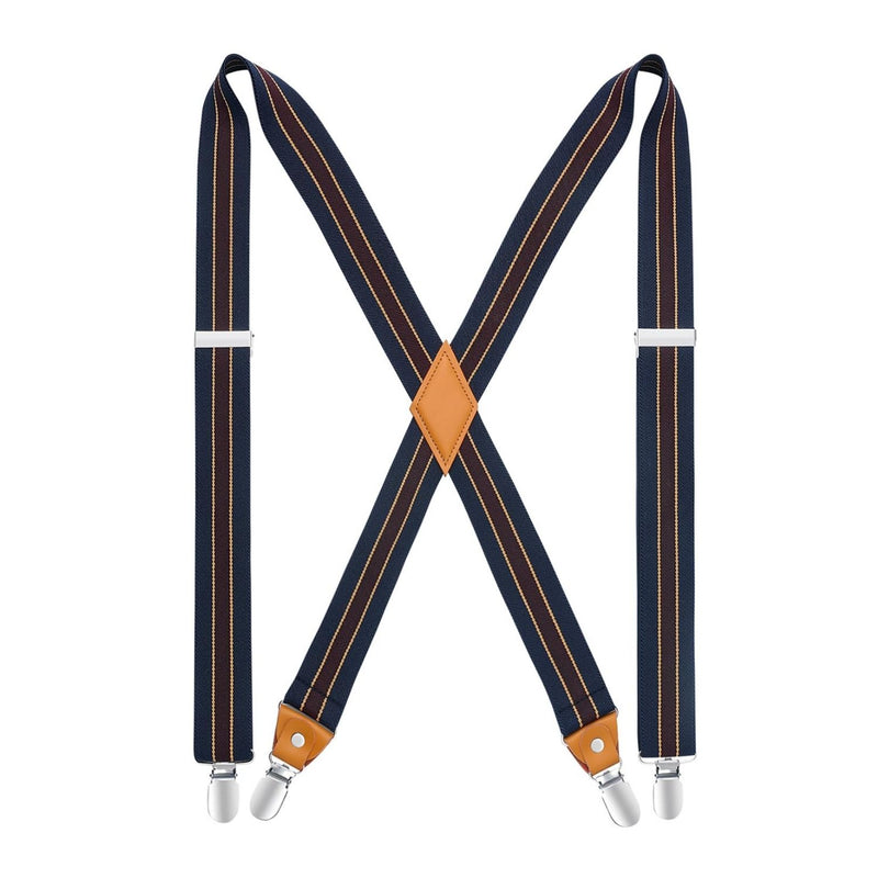 1.4 inch Adjustable Suspender with 4 Clips - 18 NAVY BLUE/RED