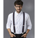 1.4 inch Adjustable Suspender with 4 Clips - 18 NAVY BLUE/RED