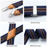 1.4 inch Adjustable Suspender with 4 Clips - 18 NAVY BLUE/RED