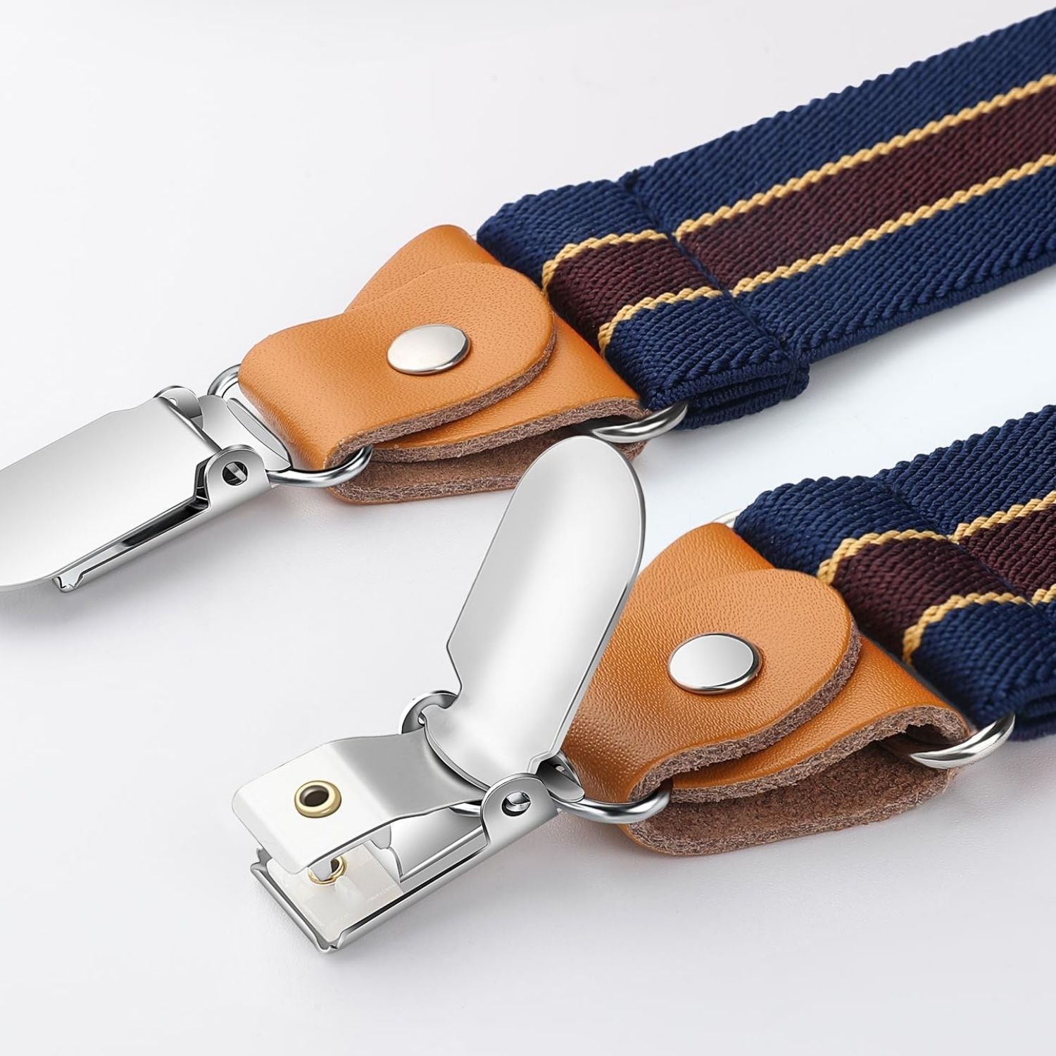 1.4 inch Adjustable Suspender with 4 Clips - 18 NAVY BLUE/RED