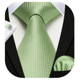 Plaid Tie Handkerchief Cufflinks - 03-SAGE GREEN