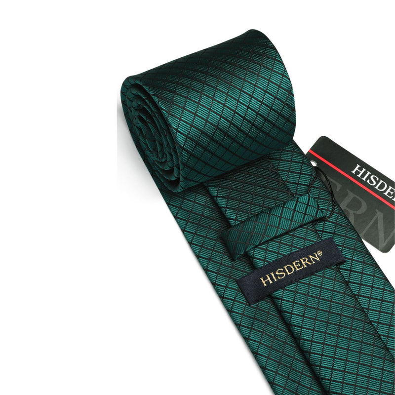 Men's Plaid Tie Handkerchief Set - 021-GREEN