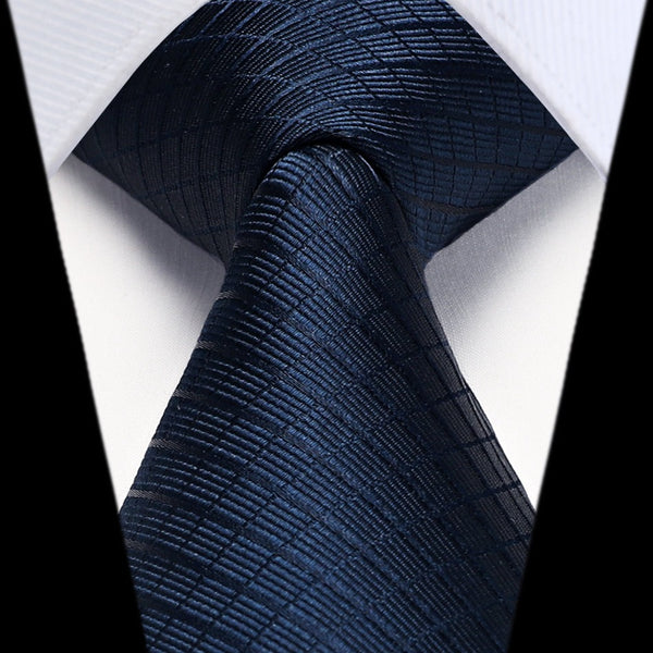 Men's Plaid Tie Handkerchief Set - 059-NAVY BLUE