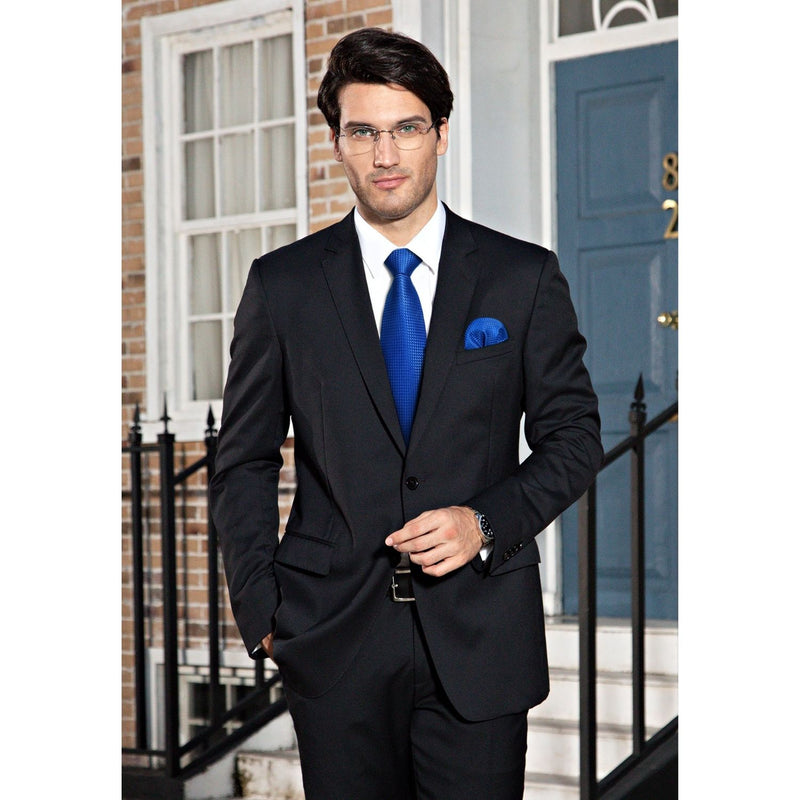 Men's Plaid Tie Handkerchief Set -  A-16 ROYAL BLUE
