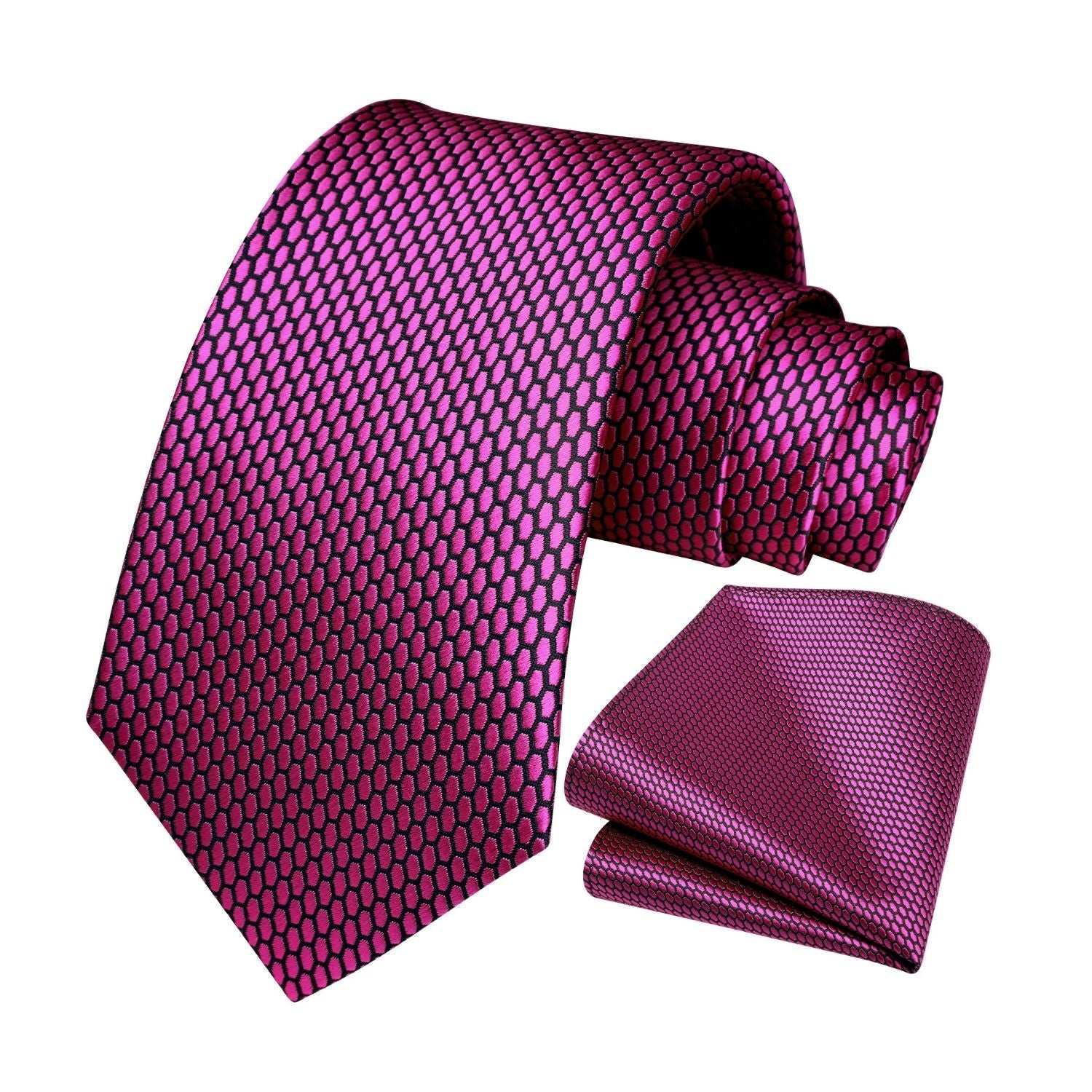 Men's Black Plaid Tie Set Premium Pocket Square & Cufflinks